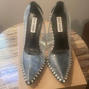 Black and clear Steve Madden heels with silver stone balls